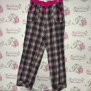 Victoria’s Secret pants plaid stripes silver sparkly thread pink waistband